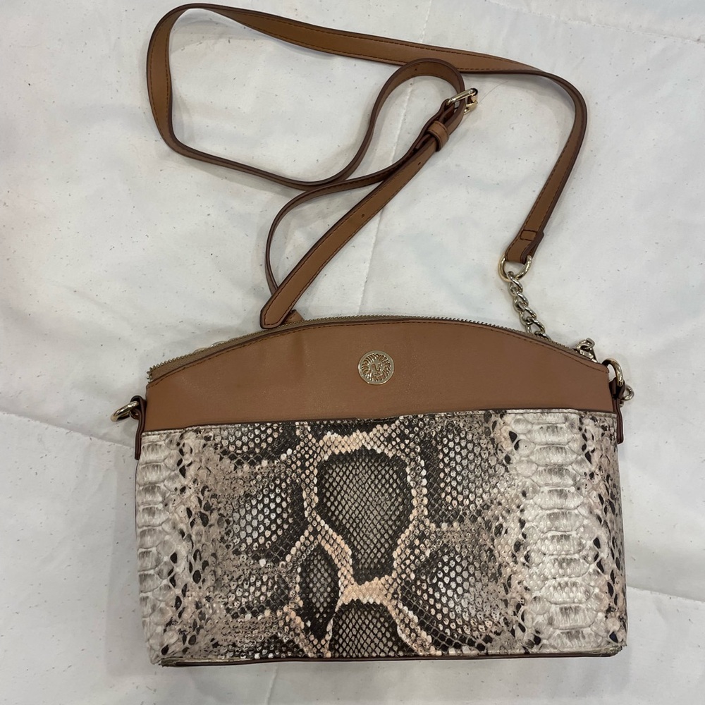 Brown and Snake Print Crossbody Bag